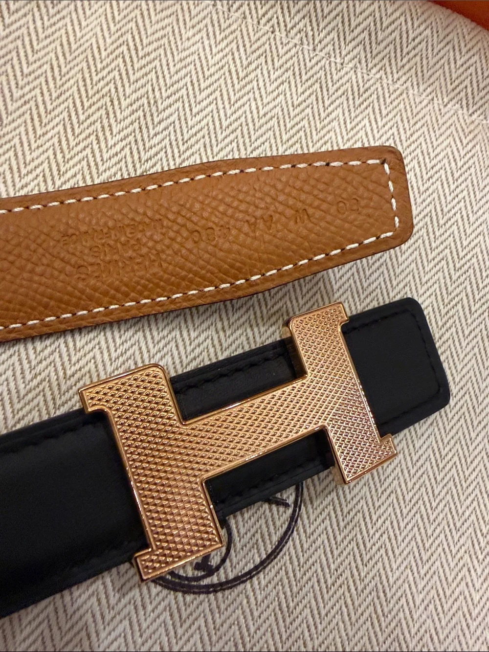 Hermès Black Leather Belt with Gold H Buckle